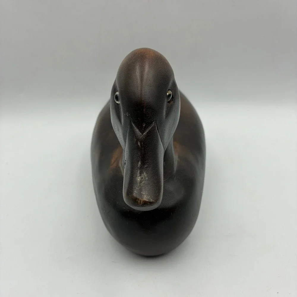 Vintage Hand Carved Solid Wood Duck Decoy Dark Stain Rustic Cabin Decor 11.5in